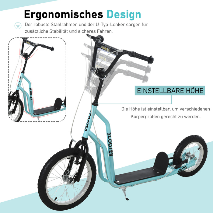 HOMCOM Scooter Scooter Kids Scooter від 5 років, Кікборд з пневматичними шинами 16/12 дюймів, Синій, 135 x 58 x 88-94 см| Аосом