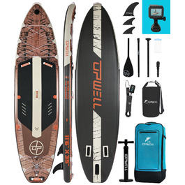 Надувний SUP Борд UPWELL Premium Stand Up Paddling Board з комплектом: сидіння, кріплення для камери, весло та аксесуари. Макс. вага 204 кг (2 особи), розмір 350x89x15 см, Jurassic