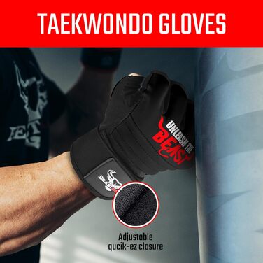 Боксерські рукавички BEAST RAGE для MMA, карате, кікбоксингу та таеквондо. Рукавички для чоловіків та жінок, чорного кольору. Ідеальні для тренувань та спарингу.