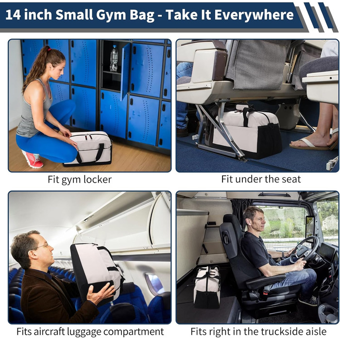 Спортивна сумка маленька з відділенням для мокрого, 35×20×20 см, ручна поклажа, міні-дуфіль, з кількома відділеннями для спорту, відпочинку, коротких подорожей (бежева)