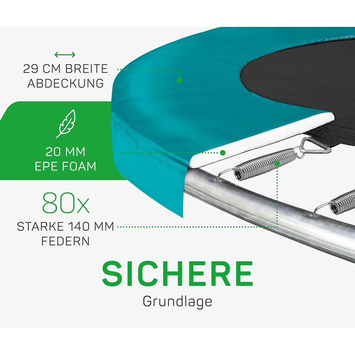 Трамплін Salta Comfort Edition (різні діаметри) – ⌀183-427 см, TÜV geprüft, зелений/рожевий, комплект з матю, сітки та захисту