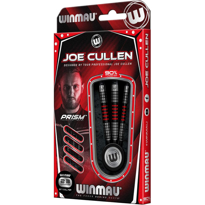 Дартс WINMAU Joe Cullen Special Edition 90% вольфрам, 23 г, сталевий наконечник, професійний набір з хвостовиками і оперенням