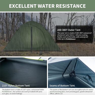 Намет Naturehike Ultraleicht 1-2 особи, водонепроникний, для кемпінгу, трекінгу, лісу - 2 особи, зелений