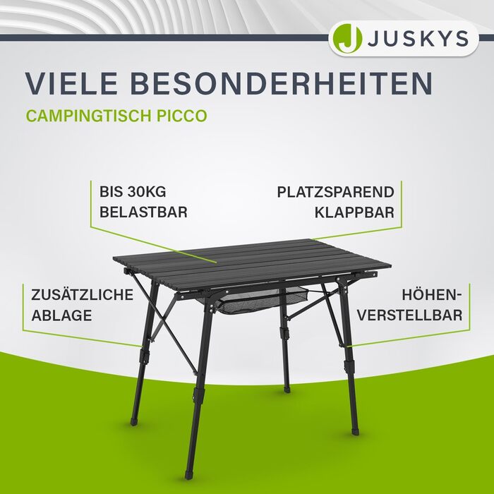 Стол для кемпінгу Juskys Picco - алюмінієвий, 90 x 52 см, легкий, складний, регульований по висоті - для кемпінгу, саду, відпочинку на природі. Чорний.