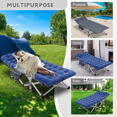 MOPHOTO Розкладне кемпінгове ліжко з матом – до 200 кг, міцне ліжко для відпочинку на природі, 1200D Oxford, 190x71x36 см, широке, для дорослих, намет, гостьове ліжко (Блакитний)