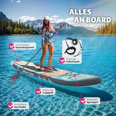 Надувна SUP-дошка tectake® з насосом, сидінням, веслом, фіннами, рюкзаком, до 200 кг, для водного спорту та падлінгу