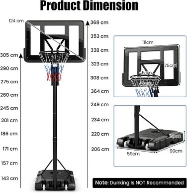Баскетбольний стенд Komfotteu портативний, регульована висота 245-305 см, вуличний баскетбольний кошик на колесах для молоді та дорослих