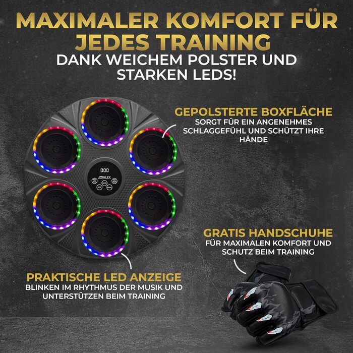 DerALEX Боксерський тренажер з музикою та LED-дисплеєм - електронний бокс для реакції, фітнесу та координації. Боксерський тренажер для дому та фітнес-клубу