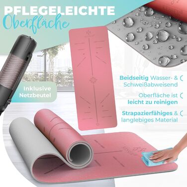 Килимок для гімнастики KESSER® з ручкою для перенесення, TPE, неслизький, фітнес, 183 x 61 см, для фітнесу, спорту, пілатесу та гімнастики, рожевий