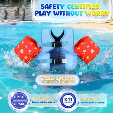 Надувні рукавики для плавання MoKo для дітей, навчальний жилет з ремінцем, блакитний та кремовий колір, для ваги 9-23 кг