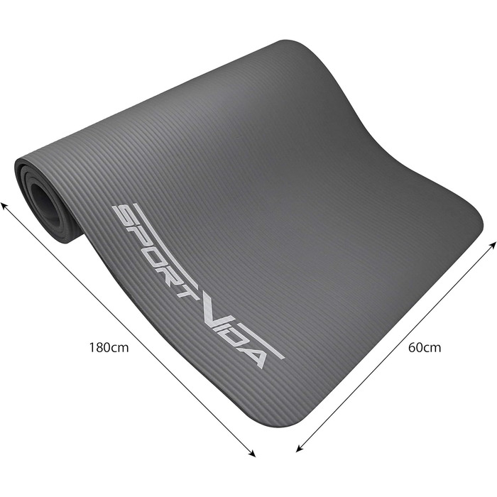 Килимок для йоги SportVida з нековзким покриттям - NBR, 180 x 60 x 1 см, для дому, з ручкою для перенесення, фітнес, 6 кольорів