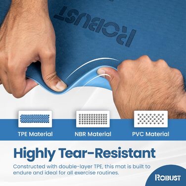 Гумова килимок для йоги з ремінцем, 0.6 см, TPE, екологічний, з розміткою та текстурованою поверхнею, 72x24x0.25 дюймів