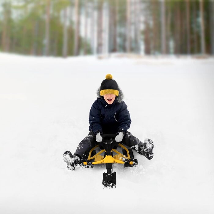 Санки з кермом ECD Germany, жовті, сталева рама, для дітей та дорослих до 90 кг, з гальмом, сидінням з спинкою, 119x38x50 см