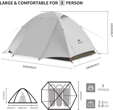 Намет Naturehike Cloud Creek 2-3 особи, Ultraleicht, 7001 Алюміній, Захист від сонця та Водонепроникність, для кемпінгу, трекінгу та подорожей