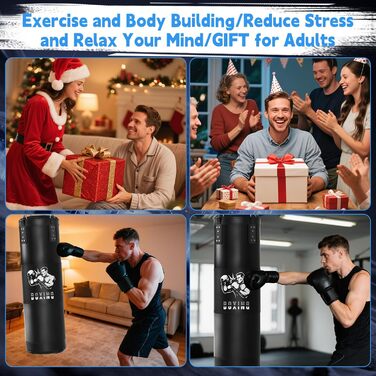 Боксерський мішок для дорослих Ninonly 120см, наповнений, з рукавичками, реактивним м'ячем, тренажером сили рук, скакалкою для MMA, карате, кікбоксингу, боксу, домашніх тренувань