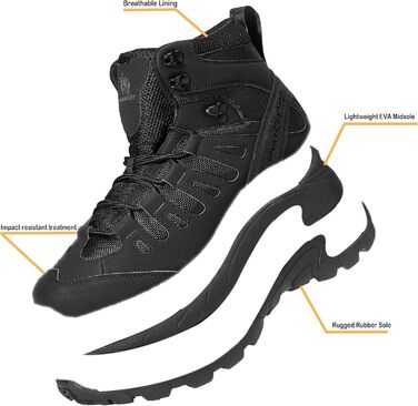 Чоловічі трекінгові черевики, тактичний рюкзак, легкі пустельні черевики, розмір 43 EU, темно-чорний