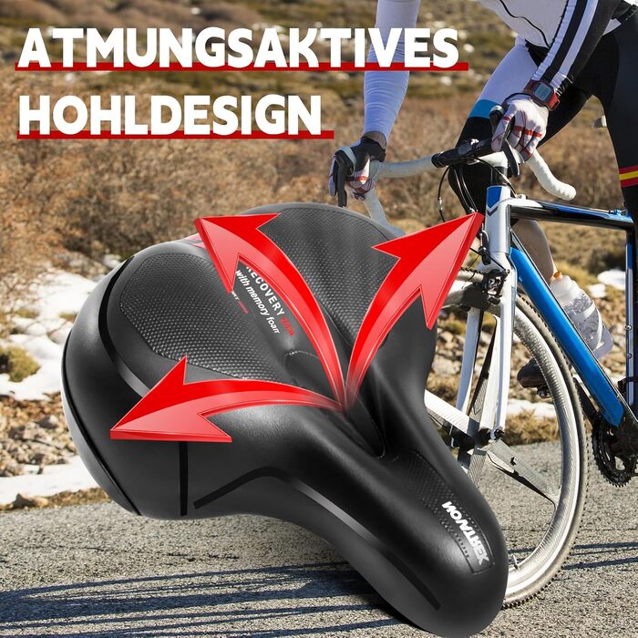 Преміум велосипедний сідло для жінок та чоловіків: комфортне, м'яке, амортизуюче, дихаюче, ергономічне, водонепроникне. Підходить для шосе, трекінгу, MTB, city bike та e-bike велосипедів.