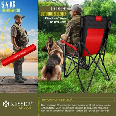 Кресlo для кемпінгу KESSER® - складне, 160 кг, з підлокітниками, кишенею для напоїв та сумкою | Стілець для риболовлі, пляжу, відпочинку