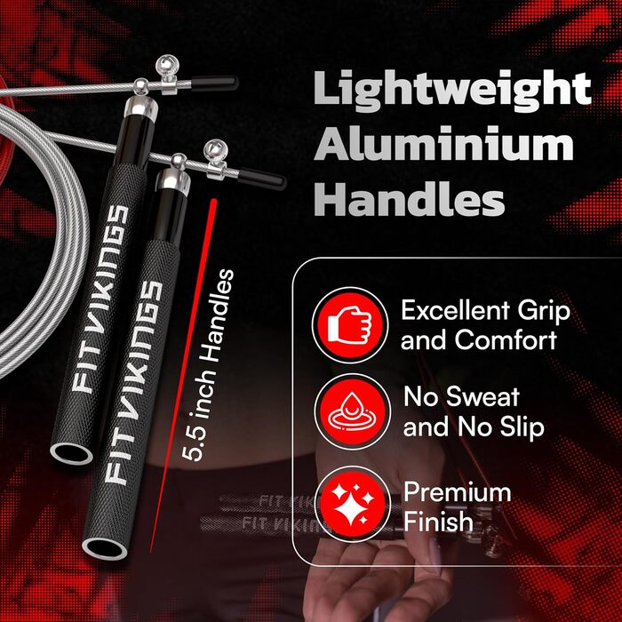 Скакалка Fit Vikings – регульований, легкий, для CrossFit, боксу, MMA, фітнесу, Double Unders, кардіотренувань – PREMIUM якість