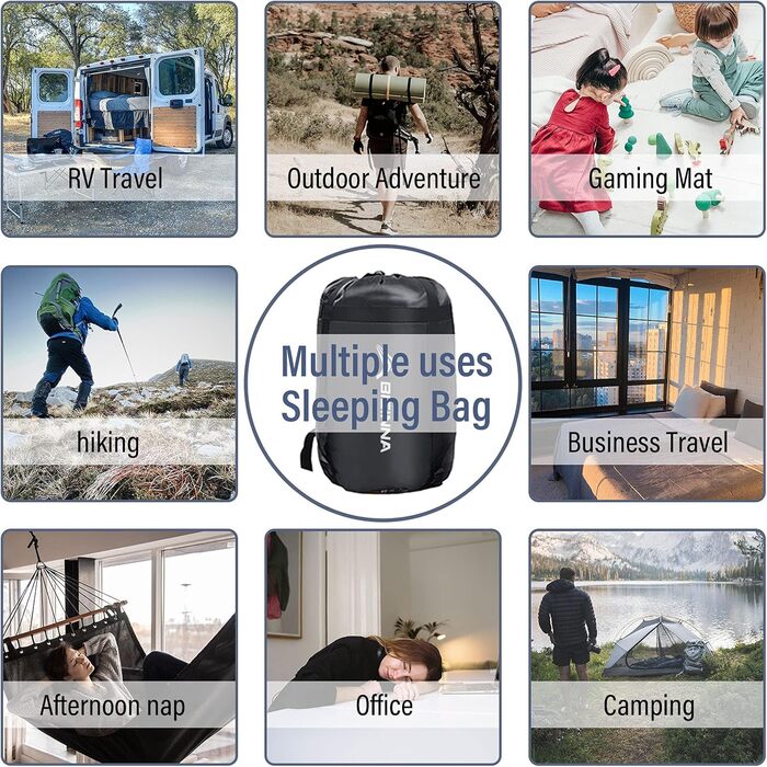 Спальний мішок BISINNA XXL для великих дорослих, 3-4 сезони, зимовий, теплий, для кемпінгу, сірий, 1.5 кг, блискавка справа