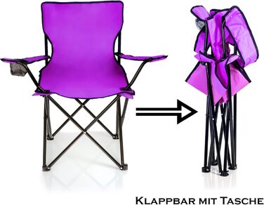 Крісло для риболовлі BigDean - складане, з кишенькою для напоїв та сумкою - для кемпінгу, саду, відпочинку (Ліловий)
