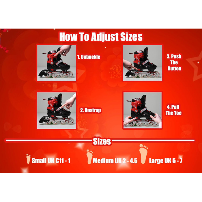 Дитячі ролики-кольоротки з підсвічуванням – ролики для дітей, чорно-білі (чорно-червоні, S)