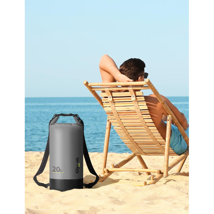 Водонепроникний мішок Glymnis 20L: міцний рюкзак для водного спорту, пляжу, подорожей та кемпінгу (чорний)