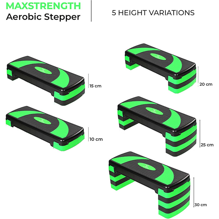 Аеробний степ-платформа MAXSTRENGTH, 5-рівнева, нековзна, для фітнесу, кардіо, йоги, висота 10-30 см