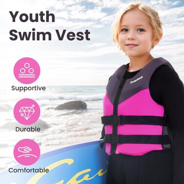 Дитячий рятувальний жилет Gogokids Junior 30-50 кг, рожевий, для плавання, каяка, SUP-борду (6-11 років)