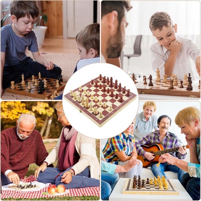 Шаховий набір Tekenebse: складане шахове поле 29x29 см, магнітні фігури, дерев'яний, для дітей та дорослих