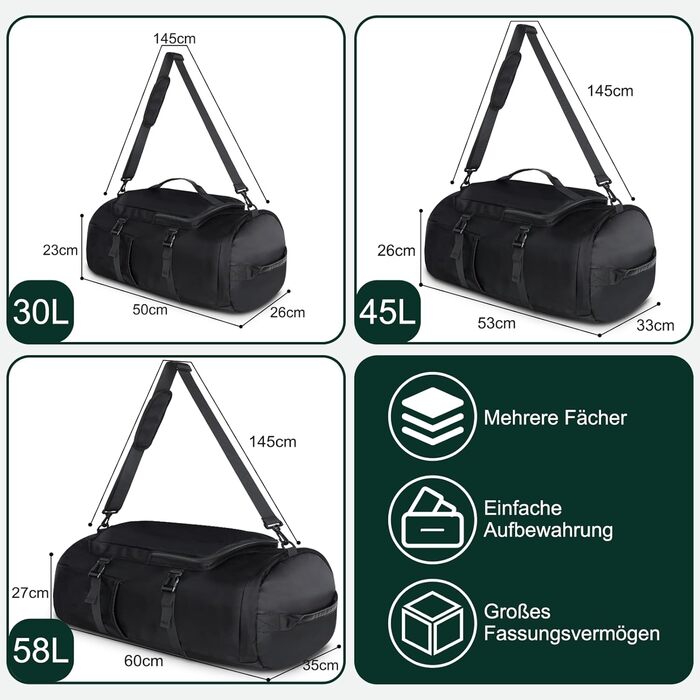 Спортивна сумка для чоловіків та жінок, 30L. Рюкзак для спорту з відділенням для взуття та мокрих речей. Ідеально для плавання, йоги, футболу. Чорний колір.