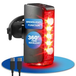 LED акумуляторний задній ліхтар Fischer Stableuchte для велосипеда, зарядний, IPX4, чорний, TWIN (акумуляторний ліхтар + TWIN STOP)