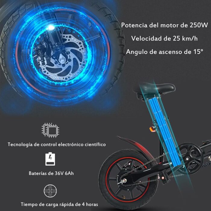 Складаний електровелосипед 14 дюймів з акумулятором 36V 6Ah, портативний E-Bike з дальністю до 25 км для чоловіків і жінок, для міських поїздок