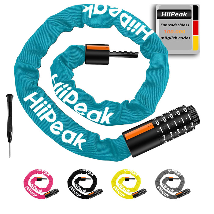 Надійне велозамок HiiPeak з 5-значним кодом, 94 см, 7 мм, для велосипеда, мотоцикла, грилю (блакитний)