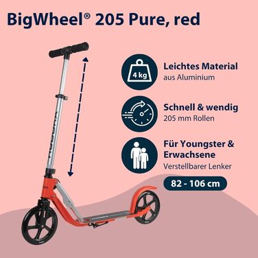 Самокат HUDORA BigWheel Pure міський, алюмінієвий, складаний, з підніжкою, регульований по висоті, для дорослих і підлітків, до 100 кг