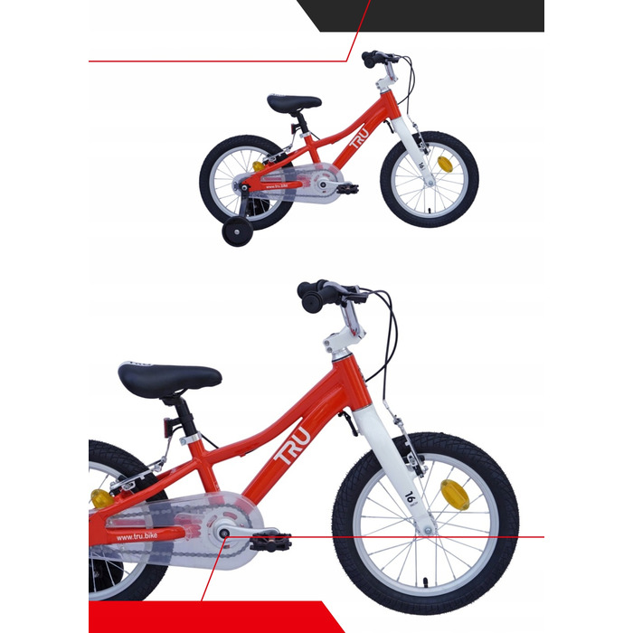 Дитячий велосипед TRU 16 дюймів, алюмінієвий, багатокольоровий, 8 кг
