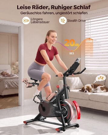 Спінінг-велотренажер Heimtrainer з додатком, магнітним регулятором опору, маховиком 15 кг та LCD-дисплеєм, до 170 кг, червоний