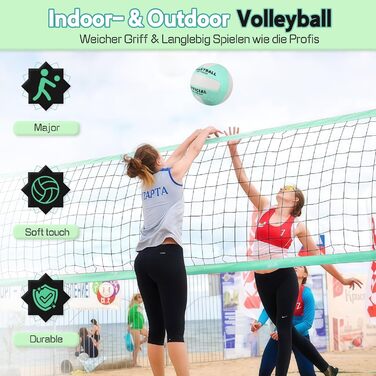 Волейбольний м'яч Aipwerer: для пляжу, залу та тренувань. З насосом та сумкою. Зелено-білий, розмір 5