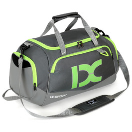 Спортивна сумка для подорожей INOXTO, складана дорожня сумка з відділенням для взуття та мокрих речей, універсальна сумка для кемпінгу та вікенду (Сіра з флуоресцентним зеленим)