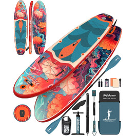 Надувний SUP дошка H2OSUP Stand Up Paddling Board - широка, з аксесуарами, для всіх рівнів, червона