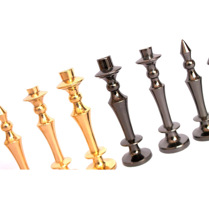 Шаховий набір StonKraft з чорного та білого мармуру з фігурами з латуні – декоративний шаховий набір для дому