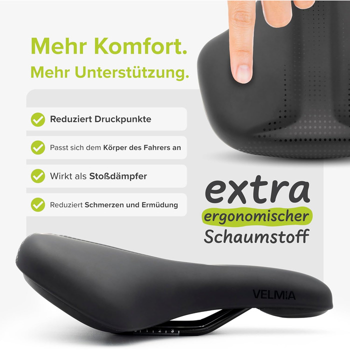 VELMIA Велосипедне сідло 100% Водонепроникне, безшовне та ергономічне - комфортне сідло для чоловіків та жінок, ідеальне для електровелосипедів, трекінгу та міських поїздок, а також гірських велосипедів