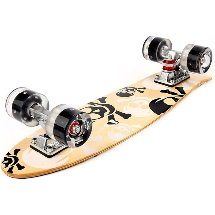 Скейтборд FunTomia Mini-Board Cruiser 57 см з 7-шарового канадського клену, підшипники Mach1 ABEC-9, білі з черепом, чорні LED-колеса