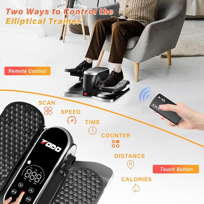Міні електричний еліптичний тренажер для дому: крос-тренажер з 12 швидкостями та 2 режимами, педальний тренажер для літніх людей, з пультом дистанційного керування та дисплеєм, тренажер для ніг сидячи