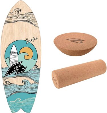 Набір балансборду F2 Balance Board Set з пробковою ролкою та півсферою. Дерев'яний балансборд для початківців та професіоналів. Баланс-тренінг, фітнес, рівновага для Kite, Windsurf, Wingfoil, водних видів спорту, серфінгу. Діаметр 87 см.