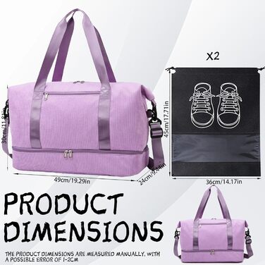 Спортивна сумка YOUYIKE для жінок та чоловіків 20-35Л, дорожня сумка з вельвету з відділенням для взуття та вологих речей, сумка для фітнесу, тренувань та подорожей (Коричнева, Лілова)