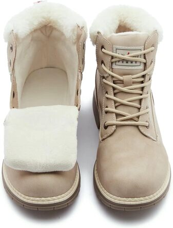 Черевики для туризму та зимові черевики ANJOUFEMME для жінок, водонепроникні та теплі зимові черевики для активного відпочинку, трекінгу та зимових прогулянок, 38 EU, колір: бежевий з хутром