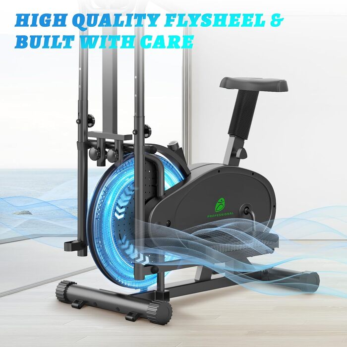 Еліптичний тренажер 2 в 1 з функцією степпера для дому, чорний. З LCD-монітором та регулюванням опору.