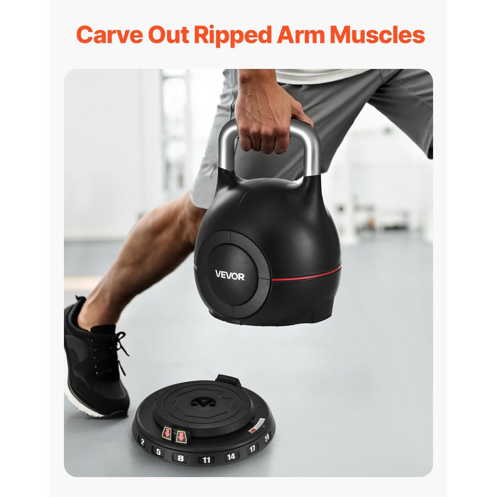 Куркова гантель VEVOR, регульована, 7 рівнів ваги, алюмінієвий корпус, ABS, для силових вправ, тренування всього тіла та кросфіт, 20 кг