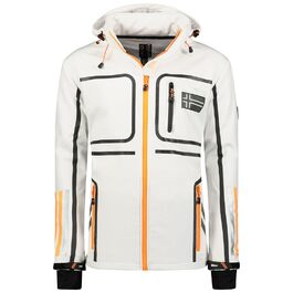 Чоловіча куртка Softshell Geographical Norway Romano — водонепроникна та дихаюча тактична куртка з капюшоном для гірських походів, лиж та активного відпочинку, біла, розмір S